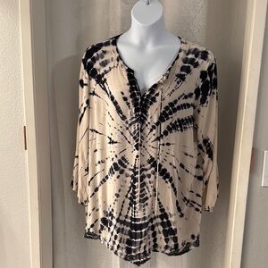 Tie-Dye Women's Tunic Top - Blue & Ivory Sz: CL